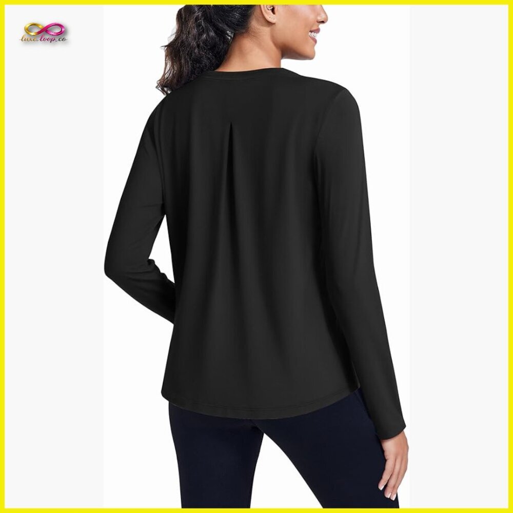Long Sleeve Athletic Shirt Loose Fit Yoga Top Back Pleated Elegant Workout Wear
